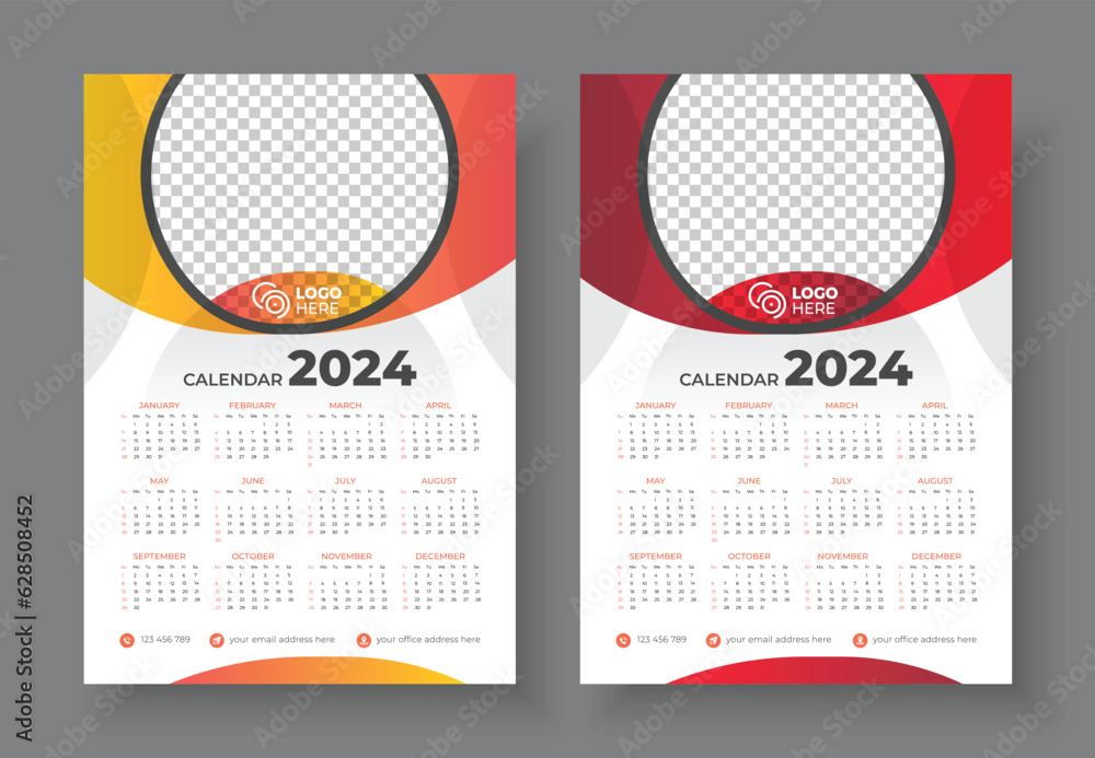 Print Ready One Page wall calendar template design for 2024 Wall