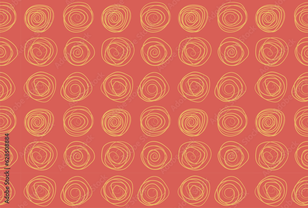 Seamless pattern of hand drawn yellow swirls on raspberry blush background. Minimalist surface design for textiles and decoration.