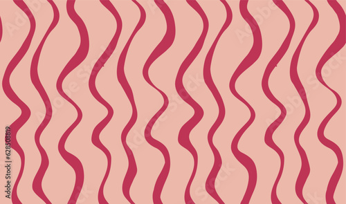 Seamles pattern of hand drawn viva magenta and beige wavy stripes. Abstract minimalist surface design.