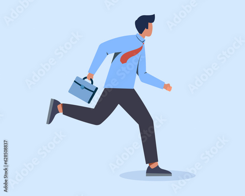  Illustration of a businessman running with briefcase Late business person rushing in a hurry to get on time.