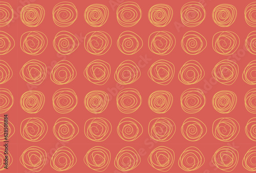 Seamless pattern of hand drawn yellow swirls on raspberry blush background. Minimalist surface design for textiles and decoration.
