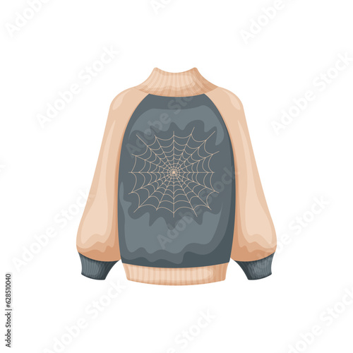 Sweater. Fashionable youth jumper with the image of a spider web. Halloween clothes. Warm autumn clothes. Vector illustration isolated on a white background