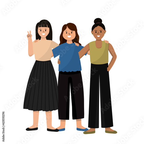 Hand drawn freeform vibrant college friends hugging