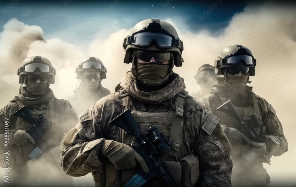 Naklejka premium Counter terrorist team on the move on war.