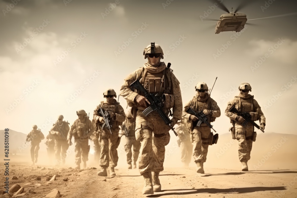 Group of special forces soldiers on the move. Group of special forces soldiers on the move.