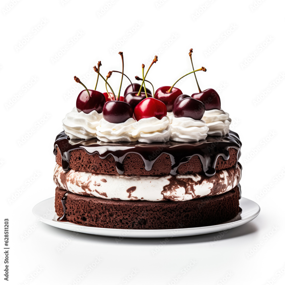 Delicious Black Forest Cake isolated on white background Delicious Black Forest Cake isolated on white background