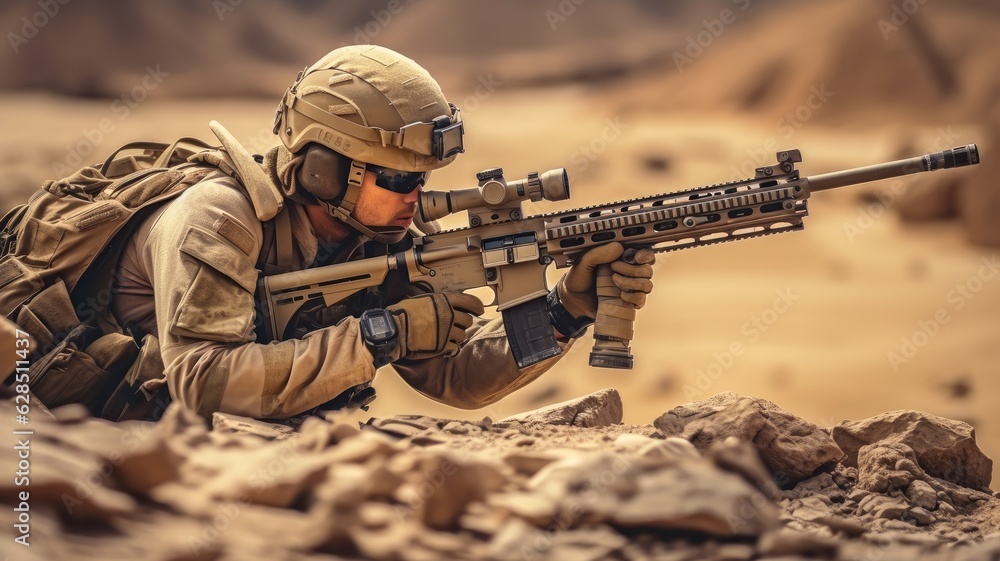 Fototapeta premium Sniper, Soldier is ready to shoot.