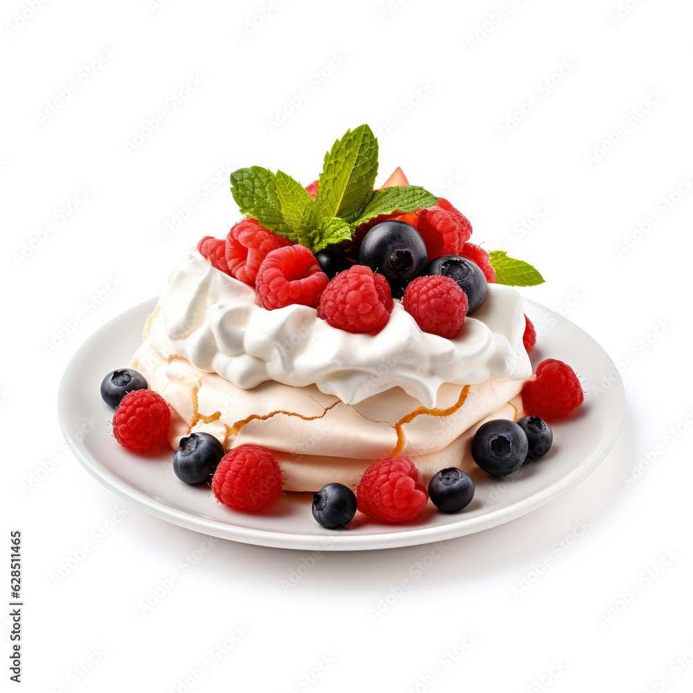 Delicious Pavlova isolated on white background Delicious Pavlova isolated on white background