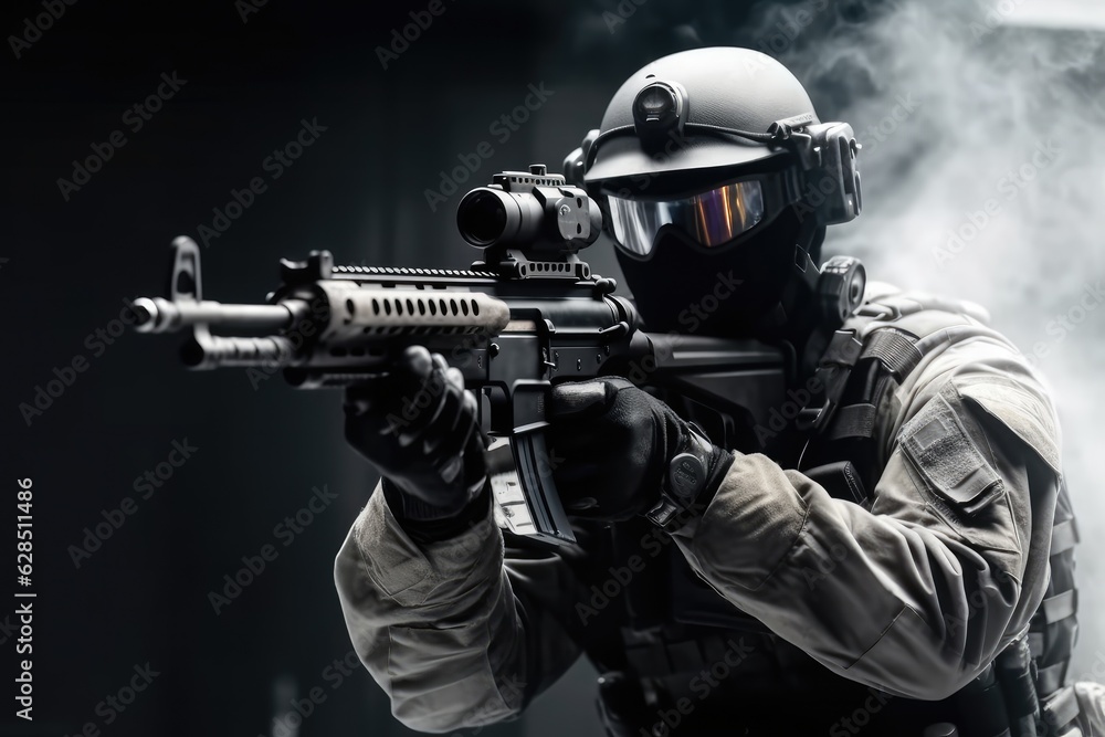 A group of special forces soldiers, Team of United states airborne infantry men with weapons moving patrolling desert. A group of special forces soldiers, Team of United states airborne infantry men with weapons moving patrolling desert.
