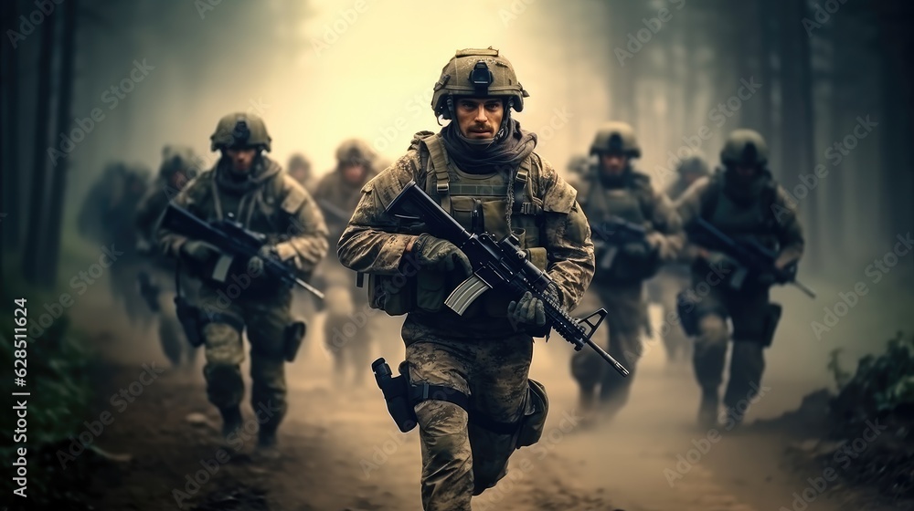 Group of special forces soldiers on the move. Group of special forces soldiers on the move.