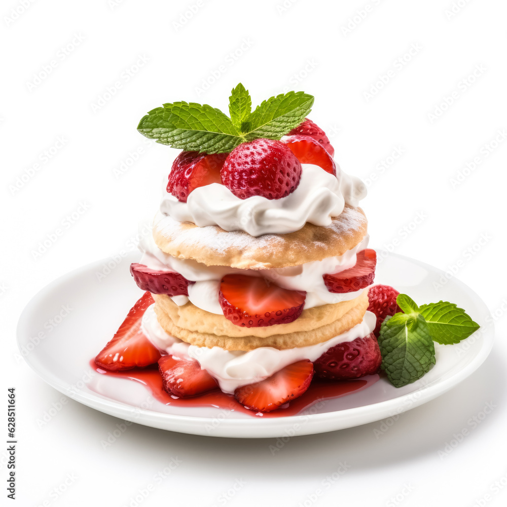 Delicious Strawberry Shortcake isolated on white background Delicious Strawberry Shortcake isolated on white background
