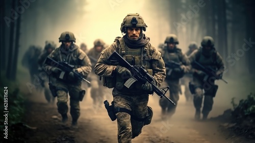 Group of special forces soldiers on the move.