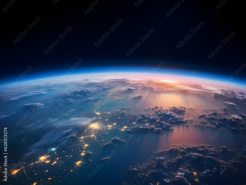 Sunrise over planet Earth in space
