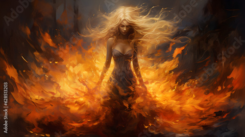 Flaming Elegance: Striking High-Resolution Photo of Lady in Fire Art, A Mesmerizing Fusion of Beauty and Flames