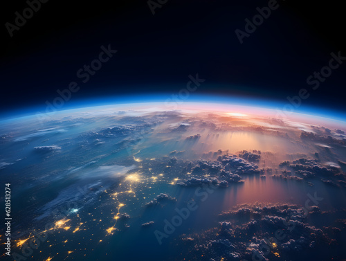 Sunrise over planet Earth in space 