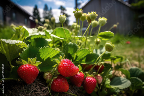 Bountiful Strawberry Patch With Ripe Berries Ready For Picking. Generative AI