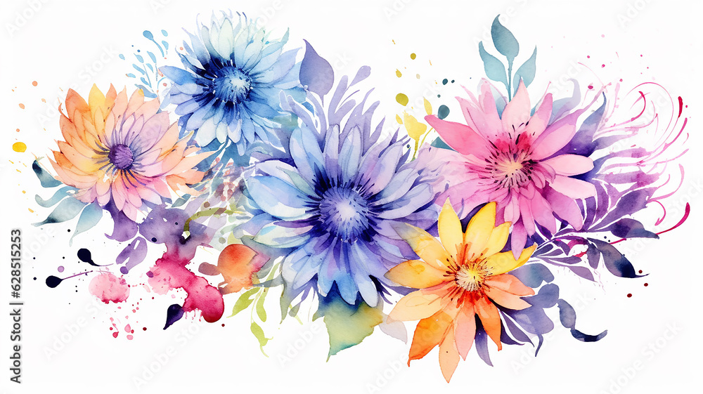 watercolor multicolored flowers isolated on a white background bouquet.