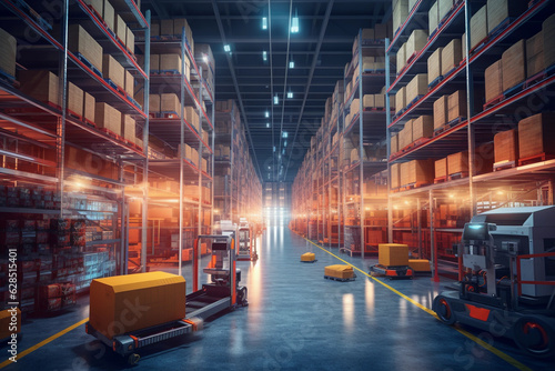 Innovative warehouse logistics showcased through automation, robotics, and artificial intelligence.