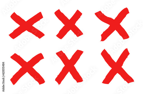 Painted big red X mark collection. Crossed X symbol vector illustration set. Cross design element to cancel, reject and refuse something.