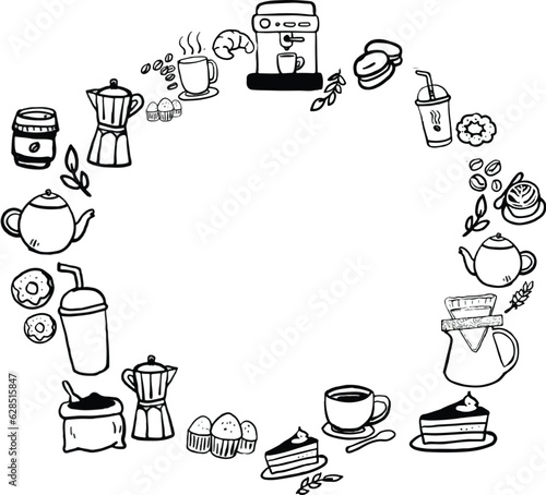 Coffee set, bakery and coffee machine