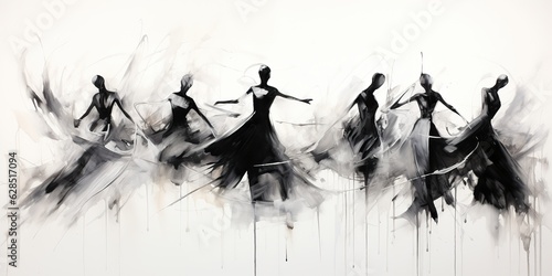 AI Generated. AI Generative. Geometric abstract shape dancing rhythm people street graffiti. Art wall paint drawing oil ink design. Romantic move art style