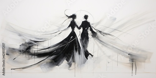 AI Generated. AI Generative. Geometric abstract shape dancing rhythm people street graffiti. Art wall paint drawing oil ink design. Romantic move art style