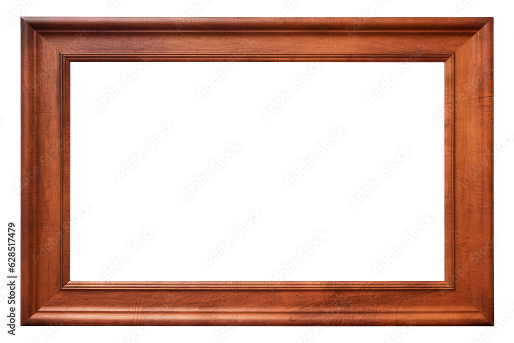Dark wooden picture frame isolated on white background with empty space for image. Mockup for design, photo, poster. Dark wooden picture frame isolated on white background with empty space for image. Mockup for design, photo, poster.