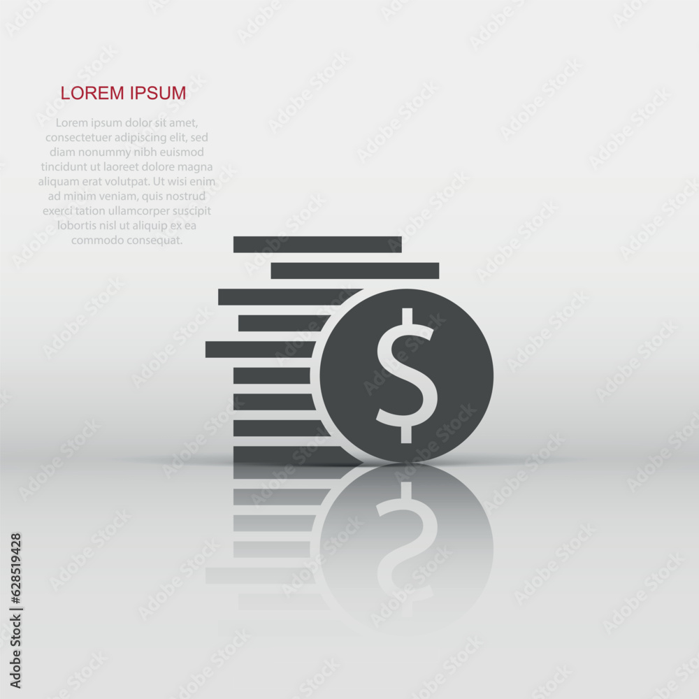 Coins stack icon in flat style. Dollar coin vector illustration on white isolated background. Money stacked business concept. Coins stack icon in flat style. Dollar coin vector illustration on white isolated background. Money stacked business concept.