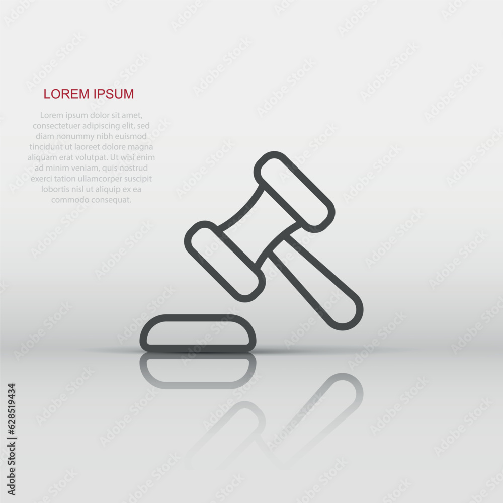 Auction hammer icon in flat style. Court sign vector illustration on white isolated background. Tribunal business concept. Auction hammer icon in flat style. Court sign vector illustration on white isolated background. Tribunal business concept.