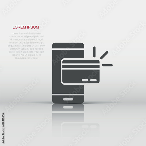 Smartphone paying icon in flat style. Nfc credit card vector illustration on white isolated background. Banking business concept.