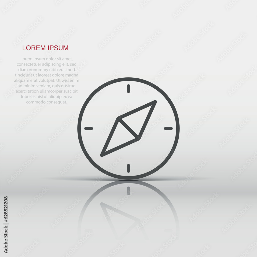 Compass icon in flat style. Navigation equipment vector illustration on white isolated background. Journey direction business concept. Compass icon in flat style. Navigation equipment vector illustration on white isolated background. Journey direction business concept.