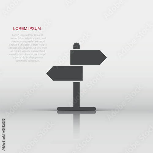 Crossroad signpost icon in flat style. Road direction vector illustration on white isolated background. Roadsign business concept.