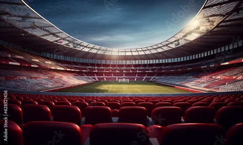 General view of football stadium with seats. Generative AI