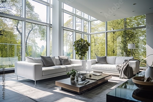 Modern living room interior with stylish comfortable sofa,Generative AI © abstract Art