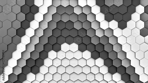 Fototapeta Naklejka Na Ścianę i Meble -  Captivating black and white hexagon pattern with dynamic levels as background.