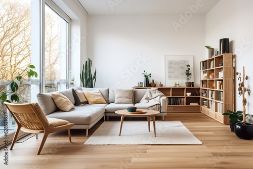 Modern living room interior with stylish comfortable sofa Generative AI