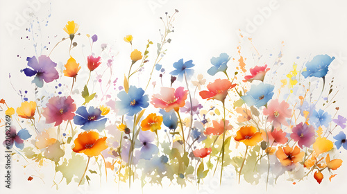 Field flowers watercolor illustration created with Generative AI technology