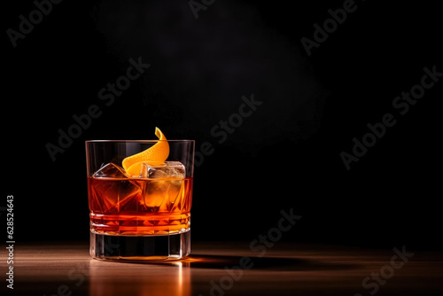 Ideal sazerac cocktail dark background with empty space for text   photo
