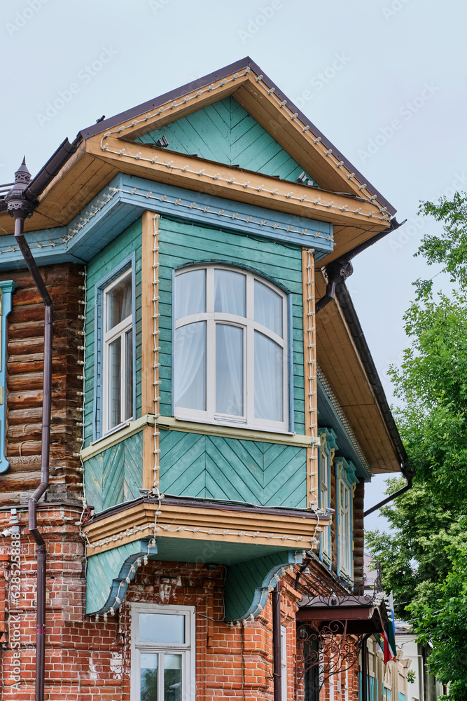 Rectangular bay window, characteristic element of Tatar house of beginning of XX, Kazan, Russia
