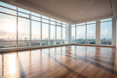 Empty living room with white wall in the background   Modern living room interior with white wall   Empty room with window in modern house Generative AI