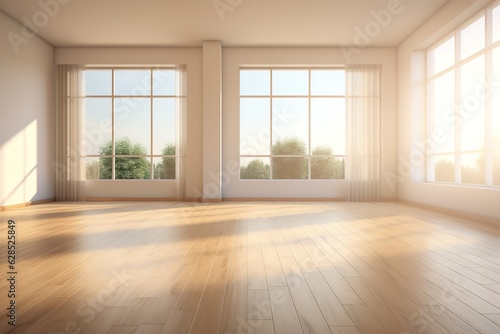 Empty living room with white wall in the background | Modern living room interior with white wall | Empty room with window in modern house,Generative AI