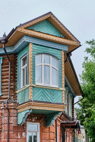 Rectangular bay window, characteristic element of Tatar house of beginning of XX, Kazan, Russia