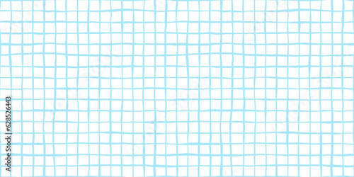 Billede på lærred Seamless playful hand drawn light pastel blue windowpane grid fabric pattern