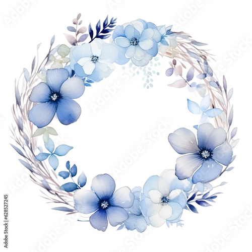 Watercolor floral wreath  in the style of soft and dreamy atmosphere  made of flowers  floral motifs  isolated on white background. Image created with Generative AI technology