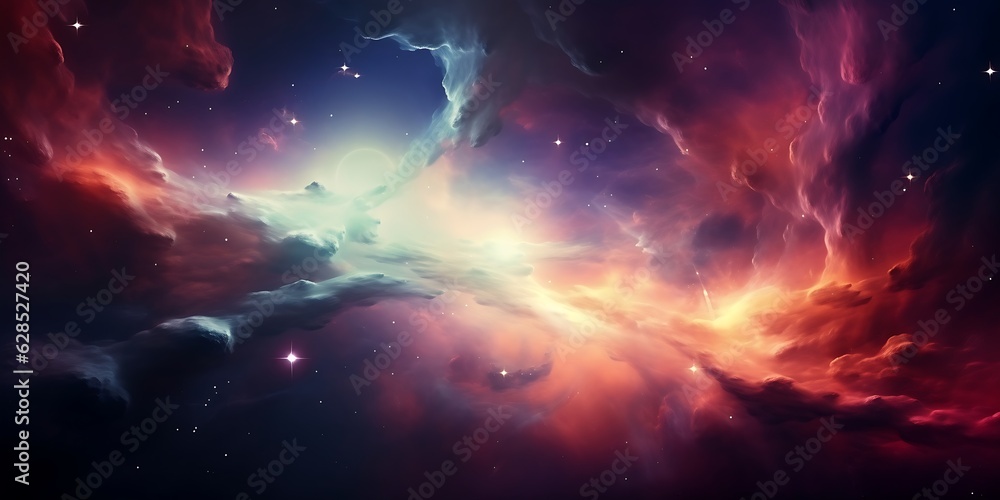 Colorful space galaxy cloud nebula. Stary night cosmos. Universe science astronomy. Supernova background wallpaper, Generative AI