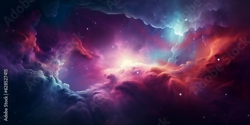 Colorful space galaxy cloud nebula. Stary night cosmos. Universe science astronomy. Supernova background wallpaper, Generative AI