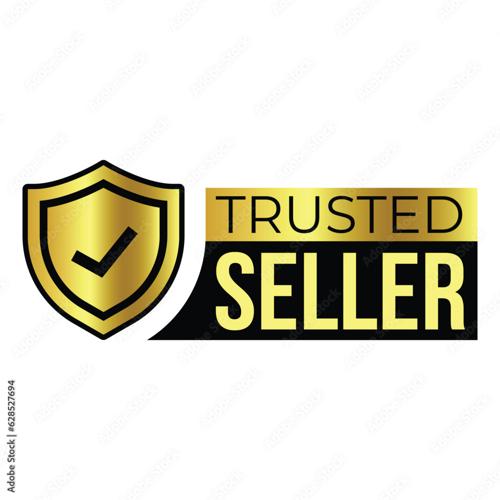 Trusted Seller Label, Best Seller, Premium Member Badge, Verified Seller Rubber Stamp, Shield Vector Illustration, 3D Realistic Glossy And Shiny Badge Trusted Seller Label, Best Seller, Premium Member Badge, Verified Seller Rubber Stamp, Shield Vector Illustration, 3D Realistic Glossy And Shiny Badge
