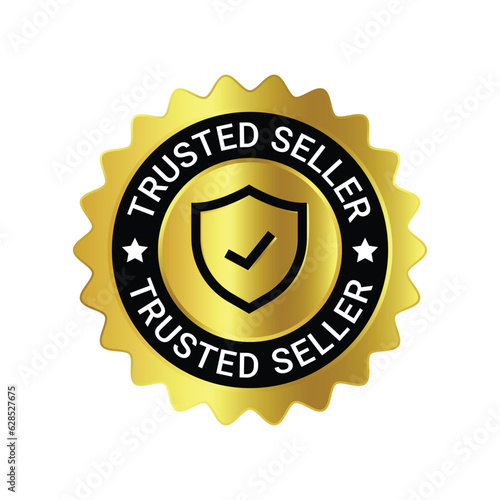 Trusted Seller Label, Best Seller, Premium Member Badge, Verified Seller Rubber Stamp, Shield Vector Illustration, 3D Realistic Glossy And Shiny Badge