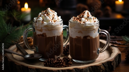 Hot chocolate drink with whipped cream cocoa generative ai