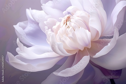 Beautiful dreamy pastel flower photograph. Tulip in bloom. Purple and white petals peony abstract background, Generative AI